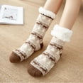thumbnail image 3 of 2 Pairs Women Slipper Socks, Thermal Socks, Non-Slip Fuzzy Sock for Xmas, Warm Cozy Fleece Slipper Sock, Elk, Brown, 3 of 8