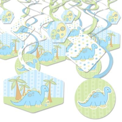 Baby Boy Dinosaur - Baby Shower or Birthday Party Hanging Decor - Party Decoration Swirls - Set of 40