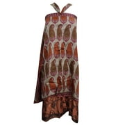Mogul Womens Magic Wrap Skirt Paisley Print Reversible Two Layer Silk Sari Beach Dress