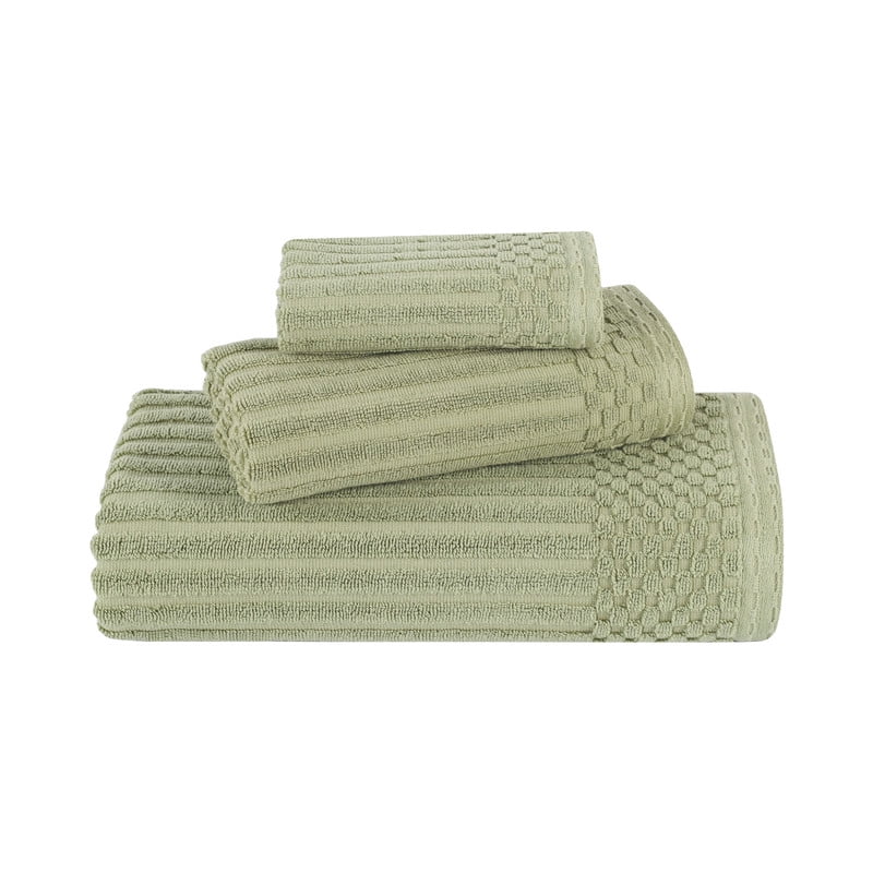 Superior Soho Ribbed Cotton 3-Piece Assorted Towel Set, Sage