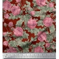 thumbnail image 1 of Soimoi Tissu en Poly Georgette Rouge Imprimé Feuilles et Roses au Mètre 42 Pouces de Large, 1 of 3