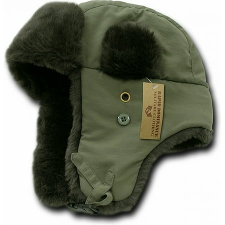 RapDom Faux Fur Trooper Aviator Mens Hat [Olive Green - L/XL]