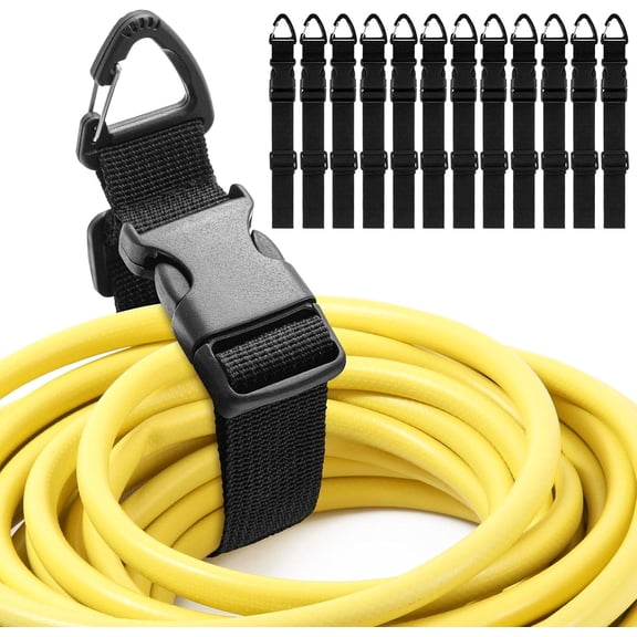 12 Pack 17 Inch Adjustable Extension Cord Holder Organizer with Triangle Clips Heavy Duty Storage Straps Extension Cord Hanger for Men Workshop and Garage Organization and Storage (Black)