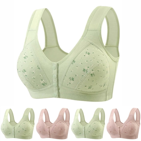 HVOBTTY Women's Wireless Fashion Bra, Plus Size Bra for Women, Women's Plus Size Printed Front Closure Stretch Wireless Camisole Bra Green, Green