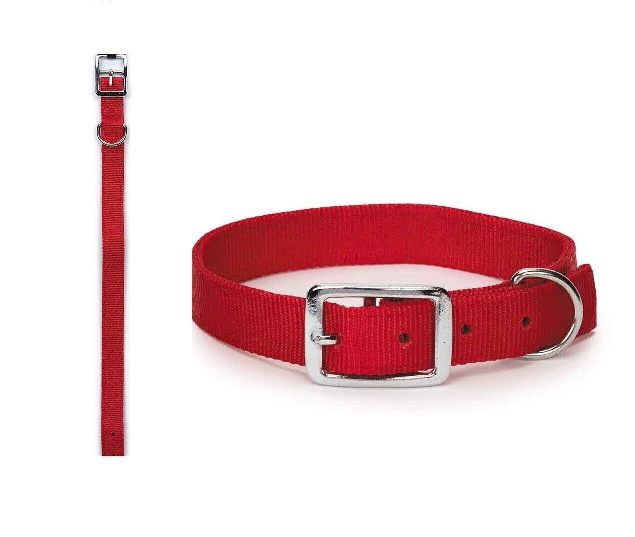 Bright Red Dog Collars Double Thick Nylon Strong Metal Buckle Heavy Duty (19 to 22 Inch)