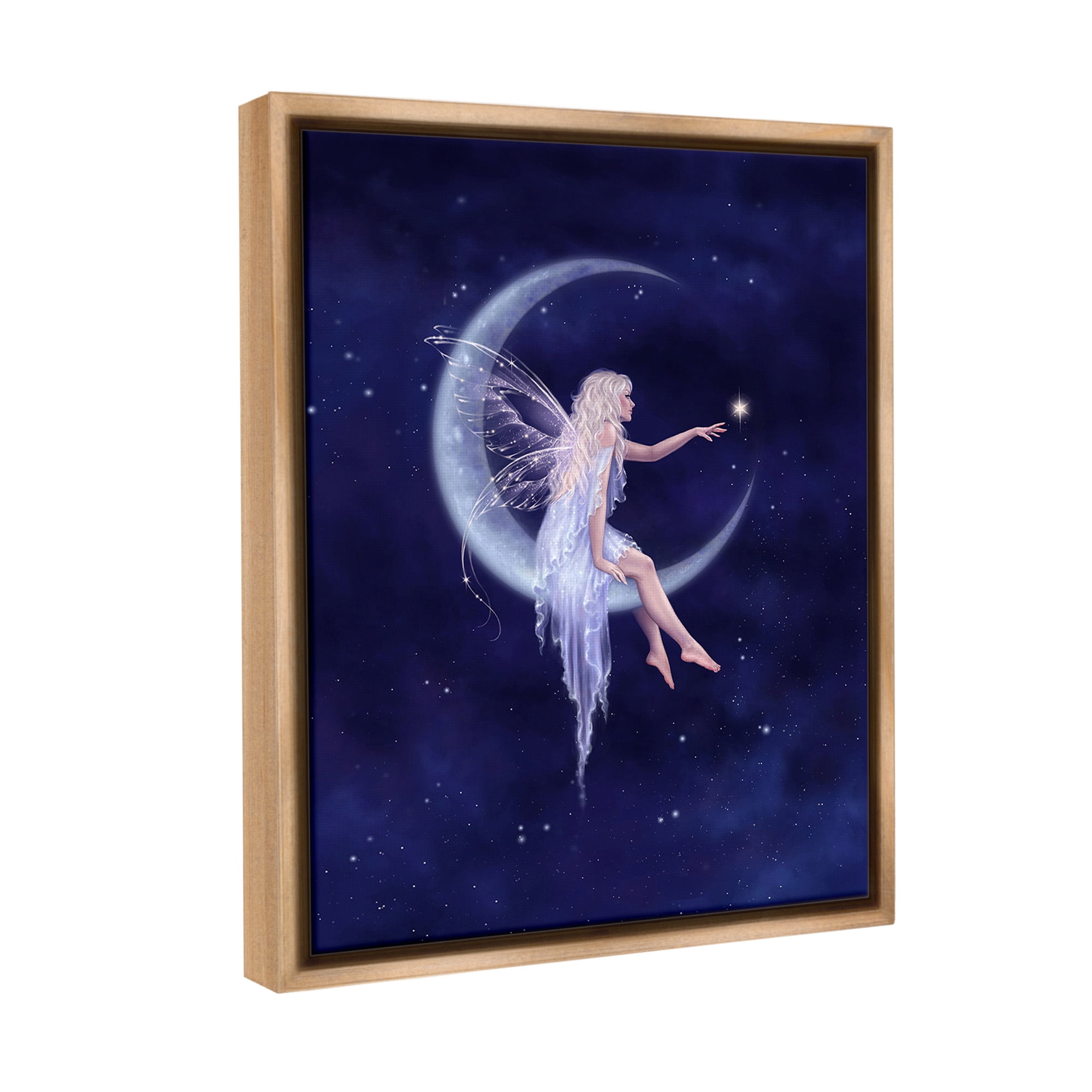 Stupell Industries Fairy & Crescent Moon Fairy Tales & Fantasy Painting Brown Floater Framed Canvas Art Print Wall Art, 25 x 31