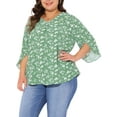 thumbnail image 2 of DARING DIVA Women's Plus 3/4 Sleeve V Neck Chiffon Work Blouse 1X Green, 2 of 6
