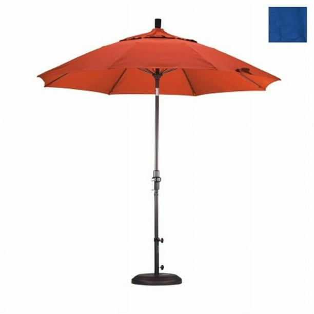 California Umbrella GSCUF908117-F03 9 Pi. Marché de Fibre de Verre Parapluie Col Inclinable Bronze-Oléfine-Bleu Pacifique