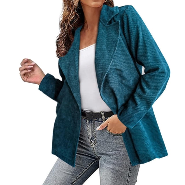 IMENGL Fall winter solid color corduroy cardigan jacket, Blue M, Size M-3XL