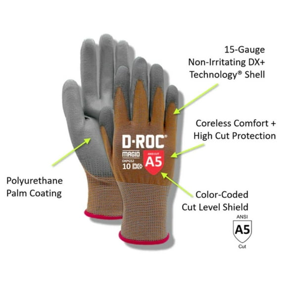 Magid®: D-ROC® DX  Technology® Gauge Polyurethane Palm Coated Coreless Touchscreen Gloves - 3XL / 12