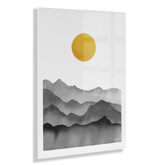 Kate and Laurel Black Yellow Mountain Range Silhouette Floating Acrylic Art by Cat Coquillette, 23x31, Calming Landscape Art for Wall
