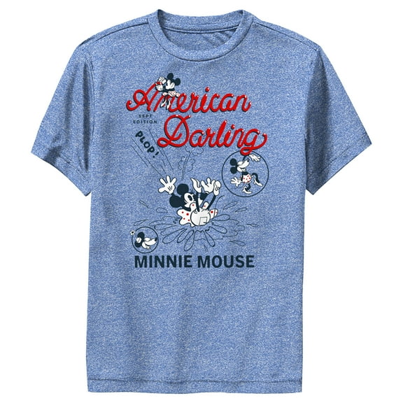 Boy's Mickey & Friends Mickey and Friends Minnie American Darling  Performance Graphic Tee Royal Blue Heather Large