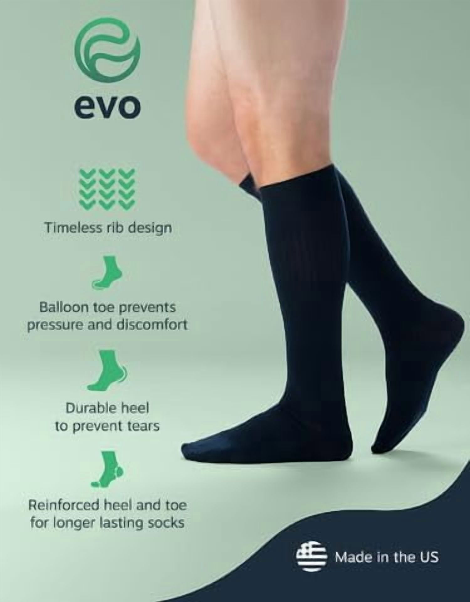 EvoNation Men’s Knee High 15-20 mmHg Graduated Compression Socks – Moderate Pressure Compression Garment