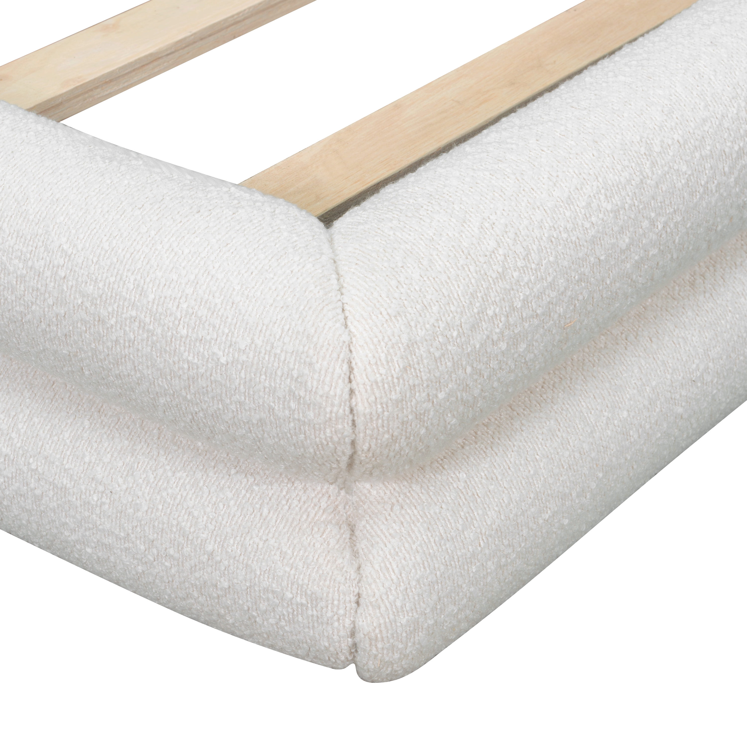 King Size Upholstered Bed Frame with Boucle Thick Wingback Headboard, Platform Bed with Wood Slats for Bedroom, White