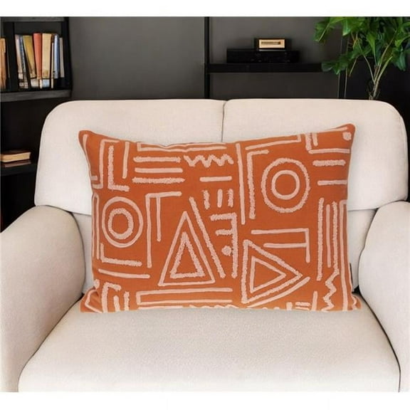 HomeRoots 529295 14 x 20 in. Pink & Orange Geometric Cotton Throw Pillow