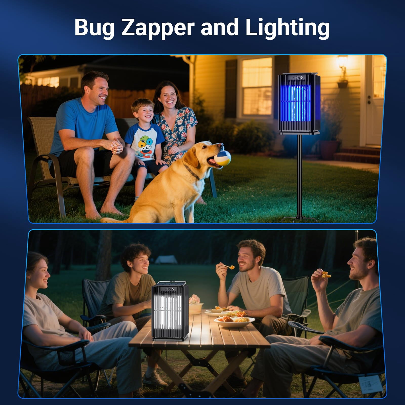 2 Pack Solar Bug Zapper Outdoor, 4200V Electric Mosquito Zapper with USB-C Rechargeable, Waterproof Auto On/Off Fly Trap, Cordless Insect Killer for Patio Backyard Garden Camping, Green