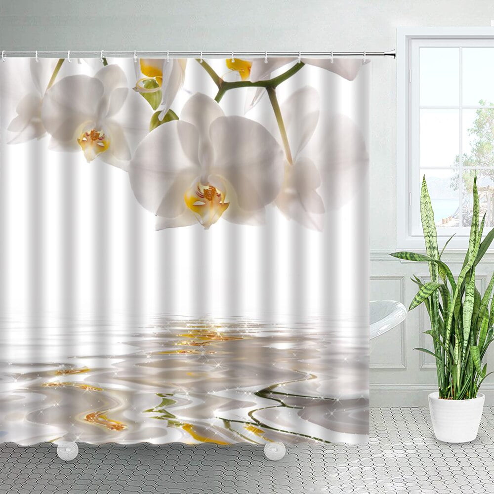 Rural Natural Flowers Zen Shower Curtain Set Bathroom Decor White