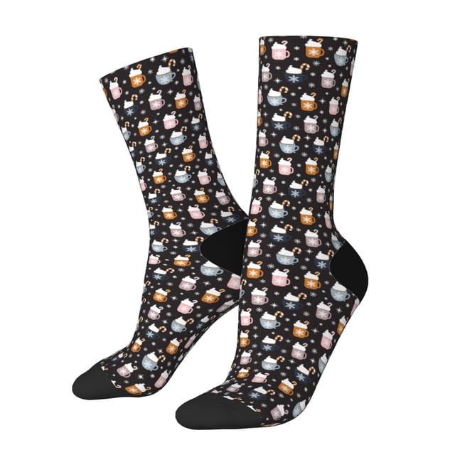 Fotbe Snowflake Cream Hot Cocoa Calcetas Largas con Estampado para Hombre y Mujer – Calcetas de Compresión Transpirables y Elásticas, Viajar y Uso Diario Talla 5-11