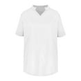thumbnail image 5 of Taqqpue Plus Size Tops for Women Cotton Linen Solid Color Short Sleeve V Neck Buttons Down T-Shirt Trendy Cute Loose Fit Casual Blouse Tops, 5 of 6