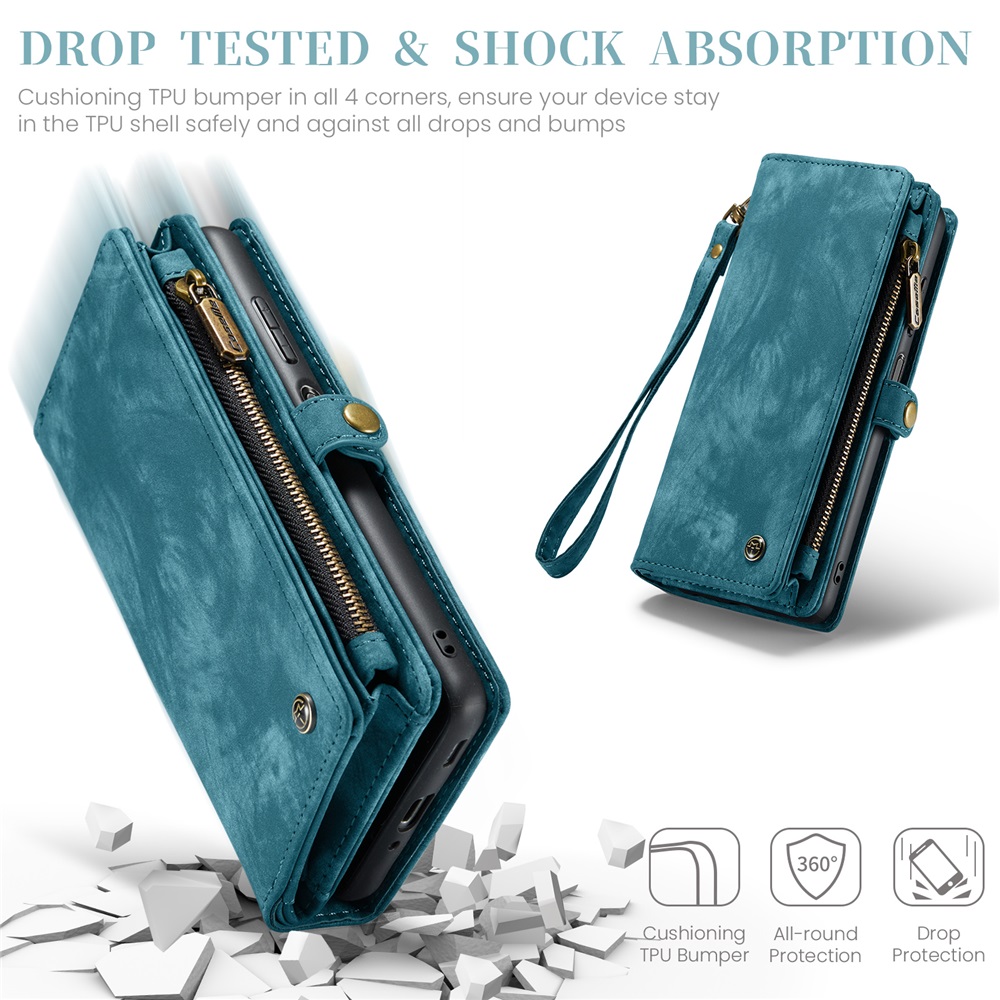 CaseMe Leather Case for Samsung Galaxy A17,2 in 1 Detachable Wallet Case with 8-Card Holder Zipper Bills Slot,Magnetic Shockproof Flip Leather Cover Zipper Pocket Phone Cases,Blue,For Galaxy A17