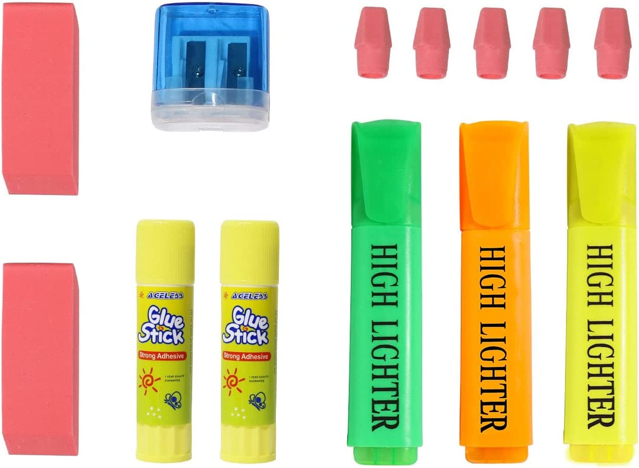 52 Piece Back to School Supply Kit for K-12 - Essentials Box of Supplies Bundle Value Pack for Students All Ages