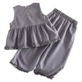 thumbnail image 5 of mgoYE Toddler Girl Outfits 5t Toddler Girl Clothes Summer Outfits Kids Short Fly Sleeve Cute Ruffle Shirts Tops Floral Pants Set(Grey,5-6 Years), 5 of 9