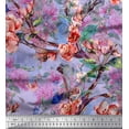 thumbnail image 1 of Soimoi Blue Satin Silk Fabric Insect,Peach & Pink Floral Decor Fabric Printed BTY 42 Inch Wide, 1 of 3