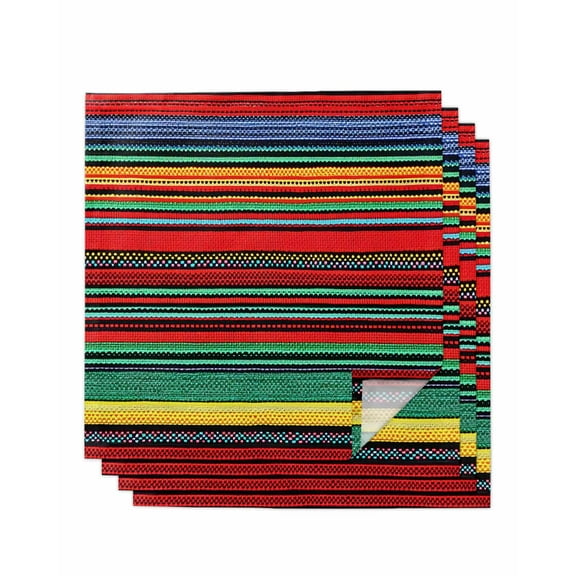 nqOlkjepod Boho Red Stripes Cloth Napkins Set of 4 Reusable Dinner Napkins, Colorful Mexico Blue Green Yellow Cocktail Napkin Washable Table Napkins for Wedding/Holiday Party/Baby Shower 20"x20"