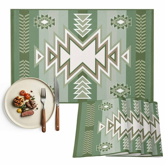 Placemats Set of 6, Sage Green Boho Place Mats Bohemian Southwest Tribe Art Tablemats Washable Placemat Table Decoration for Kitchen Table Dinner Party Home Decor Indoor Outdoor 13x19 Inch