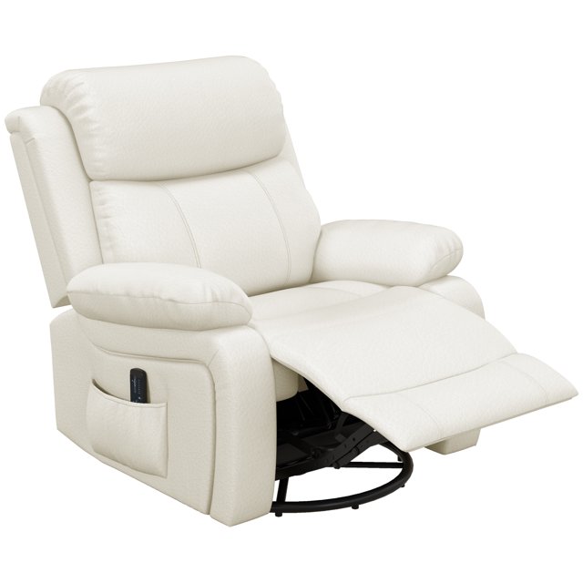 CoSoTower PU Leather Reclining Chair with Vibration Massage Recliner, Swivel Base, Rocking Function, Remote Control, Cream White