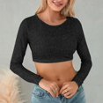 thumbnail image 2 of CENTIE Lingerie for Women's Sequins Solid Round Slim Midriff Long Sleeved Top for Black M, 2 of 5