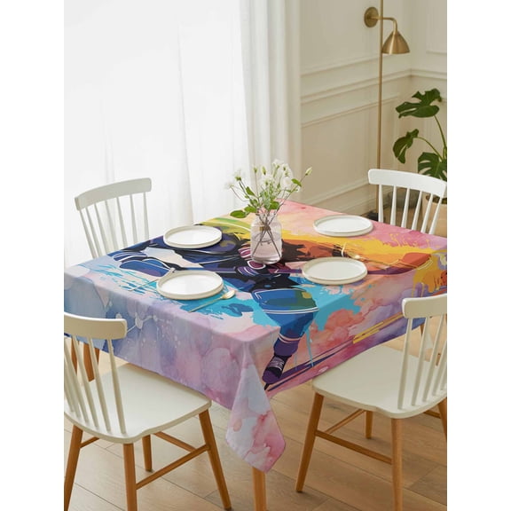 Ice Hockey Players Tablecloth Rectangle Table Cloth 60x102, Waterproof Tablecloth Outdoor Table Cloth, Sports Watercolor Ombre Abstract Art Washable Table Cover for Kitchen Dinning Party