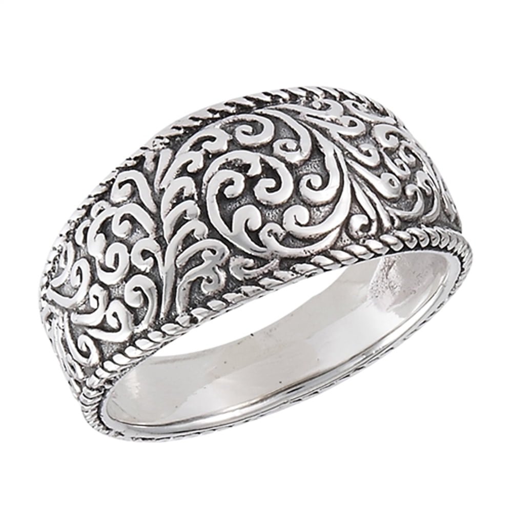 Sac Silver Oxidized Vine Flower Filigree Vintage Ring .925 Sterling
