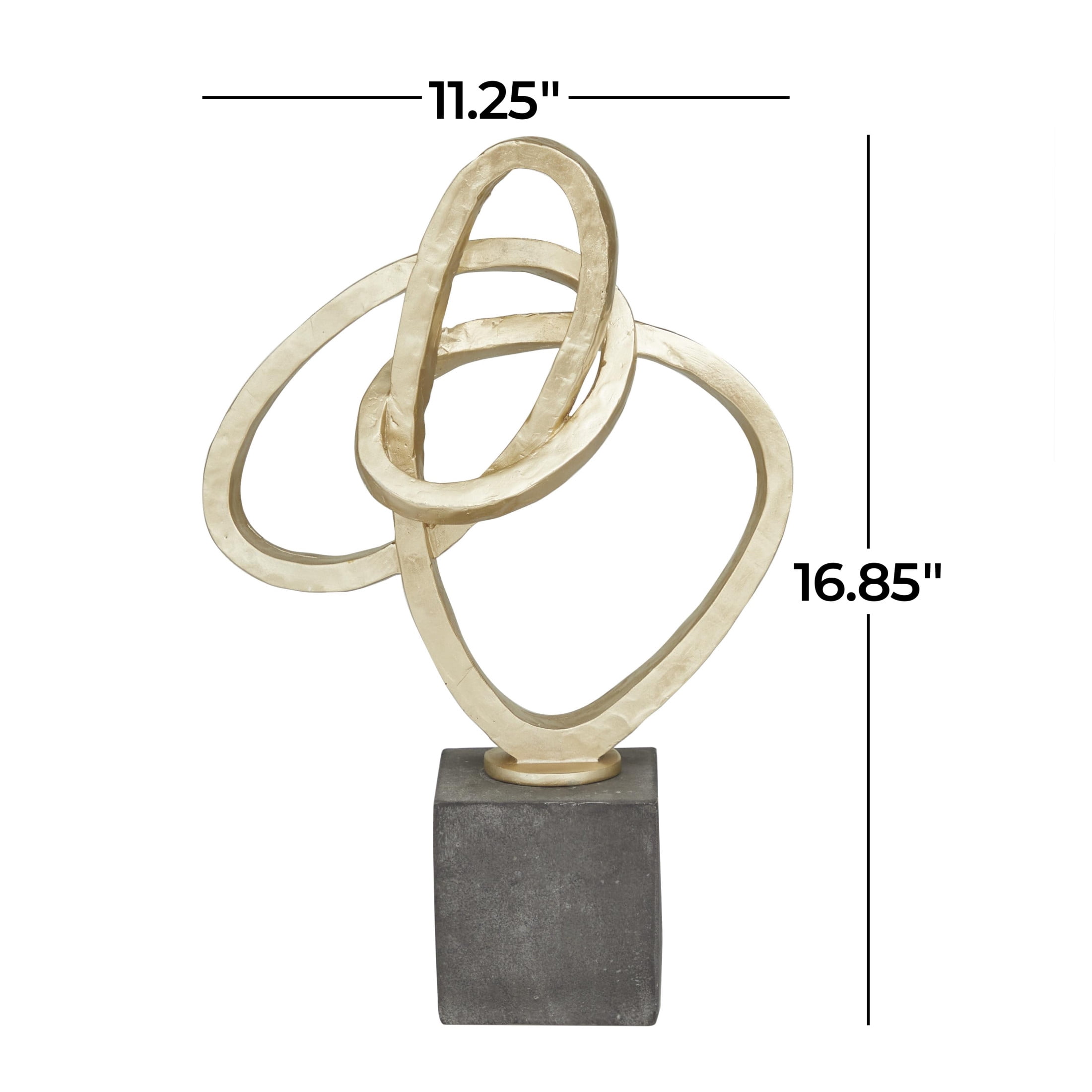 11" x 17" Gold Polystone Link Abstract Sculpture with Black Base, by DecMode
