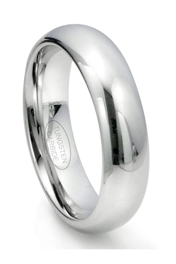White Tungsten Carbide 6MM Plain Dome Wedding Ring Sz 9.5