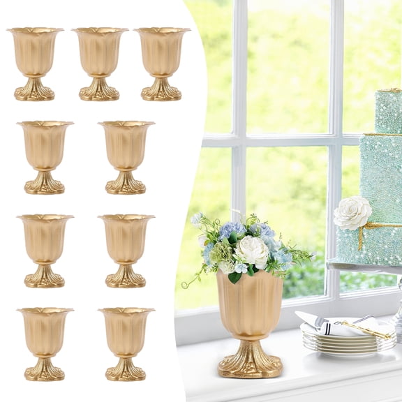 Flowers Arrangement Vase 10Pcs Gold Metal Cast Iron Base Planter Pots Centerpieces Decoration for Wedding Party Birthday (Gold, 5.5"H)