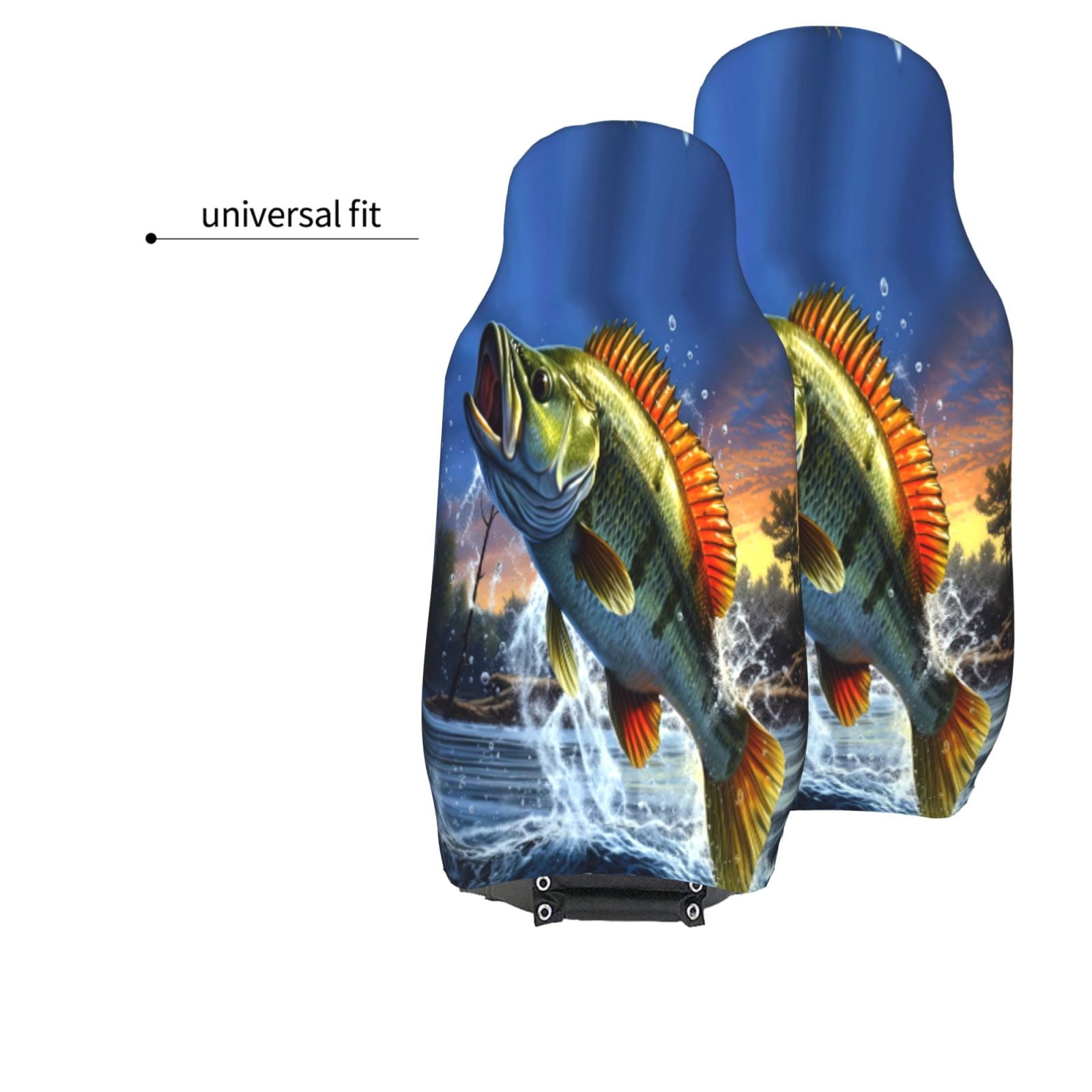 KAKALAD Bass Fish Jumping 04 Car Seat Covers Set Vehicle Front Seats Protector 2 Pcs