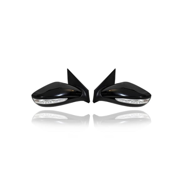Door Mirror - Compatible/Replacement for '11-15 Hyundai Sonata Hybrid - Powered, Heated With Signal, Glossy Black - Pair, Left Driver + Right Passenger Set - 876204R130, 876104R130