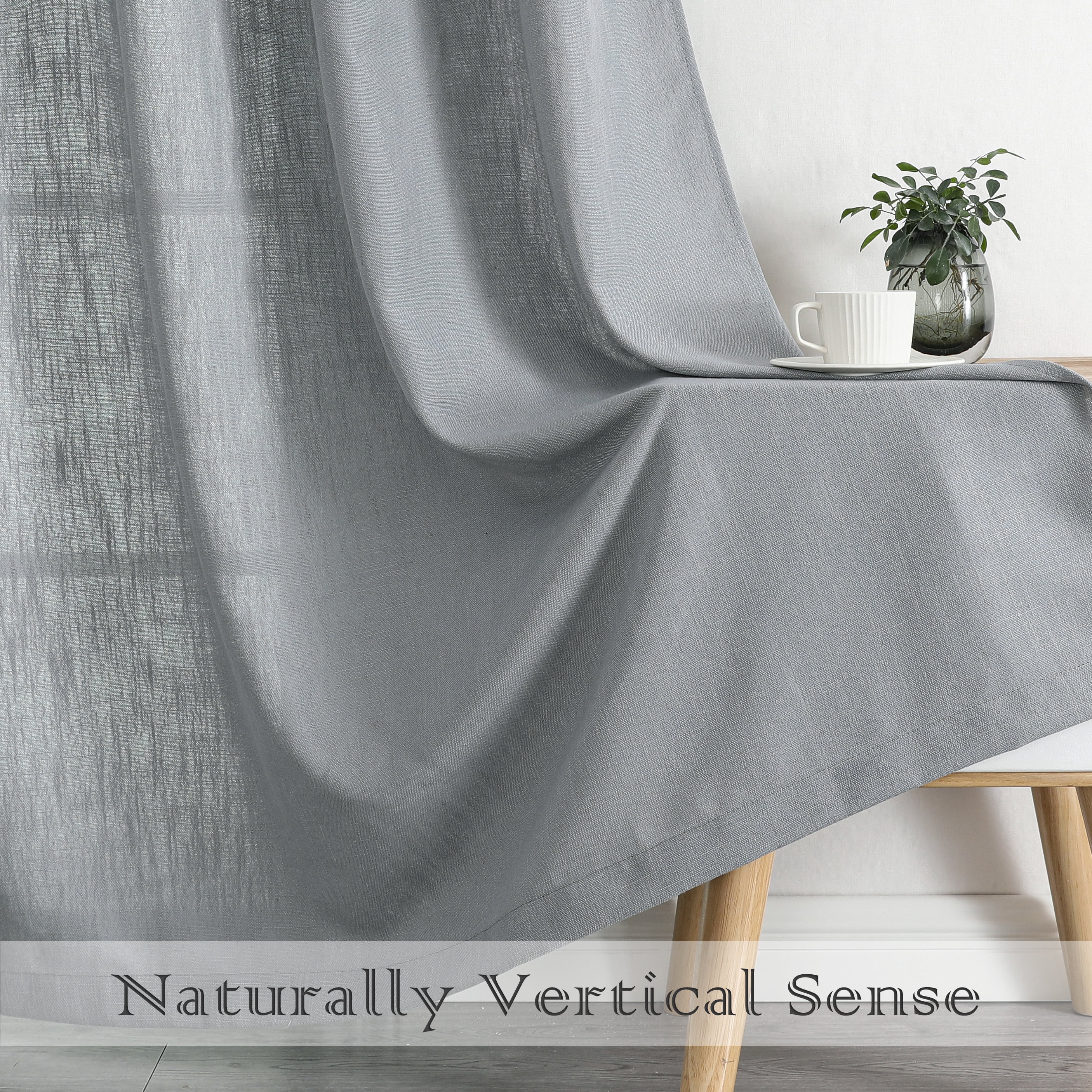 AZZCIA Grey Linen Blend Light Filtering Grommet Curtain Panels for Bedroom, 2 Panels, 54"W x 84"L