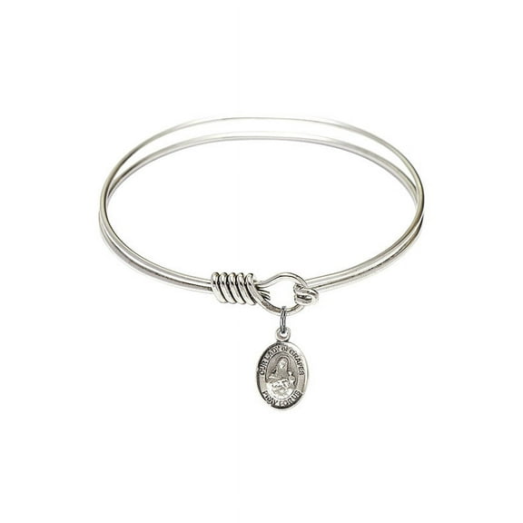 6 1/4 inch Round Eye Hook Bangle Bracelet w/ St. Christopher/Lacrosse in Sterling Silver