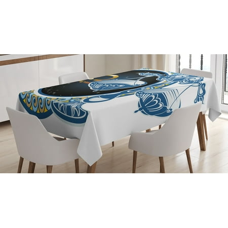 - Zodiac Decor Tablecloth, Historical Astronomy Icon Libra Pattern with Wheel and Scales Planetary Image, Rectangular Table Cover for Dining Room Kitchen, 52 X 70 Inches, Blue Gold, by Ambesonne