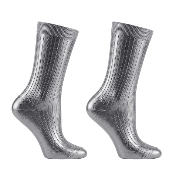 YAZHPA Metallic Silk Sock, Elegant Shiny Foil Glitter Ribbed Socks, Soft Ribbed Fit, All-Season Temperature for Women (Silver)