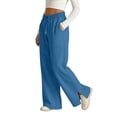 thumbnail image 5 of Gytharion Casual Wide Leg Pants for Women Solid Color Fashion High Waisted Drawstring Trousers Split Hem Pants with Pockets, 5 of 6