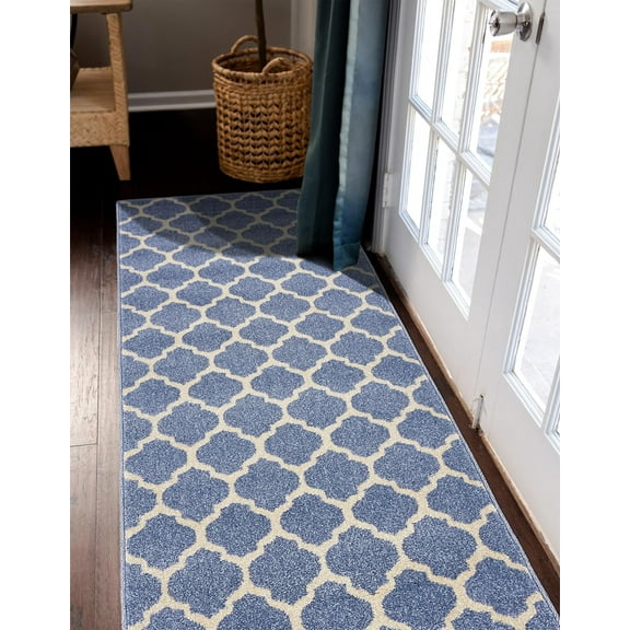 Unique Loom Trellis Collection Area Rug - Philadelphia (2' x 6' 1" Runner Light Blue/Beige)