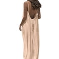 thumbnail image 4 of Backless Cami Dresses for Women Housedress Casual Flowy Maxi Dress Sleeveless Solid Open Back Sundress Big and Tall Size S-5XL Beige, 4 of 9