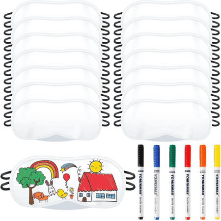12pack Eye Mask,Eye Mask Sleepover Party Supplies Sleep White Soft Shade Blindfold Eye Covering, Color the Bulk Game Stuff with 8 pcs Fabric Marker Pens