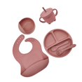 thumbnail image 1 of plato de silicona,cuenco de silicona plato tenedor cuchara vajilla,Juego de platos de alimentación para cena con cuenco de succión para bebé,Placa de succión Tapa de tazón Babero Rosa, 1 of 8