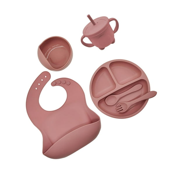 silicone plate bowl,silicone bowl plate fork spoon tableware,baby suction bowl dinner feeding plate set,Suction Plate Bowl Lid Adjustable Bib, Infants Suction bowl Spoon Set,spoon bowl Pink