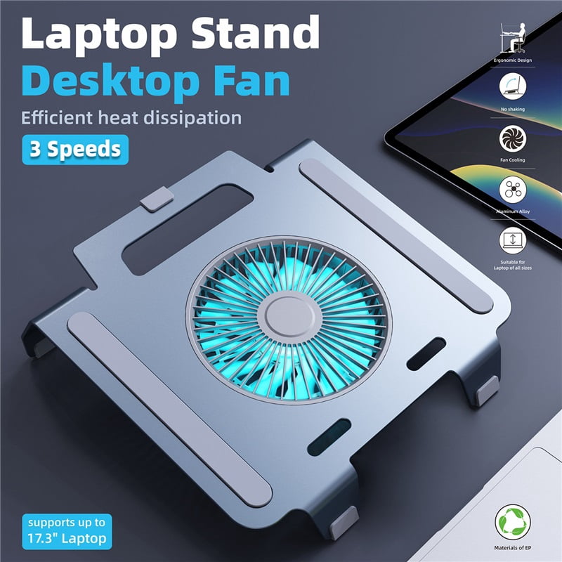2-in-1 Aluminum Laptop Cooling Stand, Quiet Fan Notebook Cooler & Desk Fan for 15.9 Inch Laptops Tablets