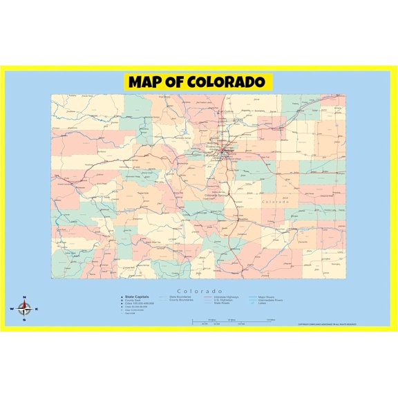 Colorado Map Poster - Laminated Wall Map - Style A - 18x24 - Ideal for Classrooms and Homes – Features Bright Colors and Vivid Imagery